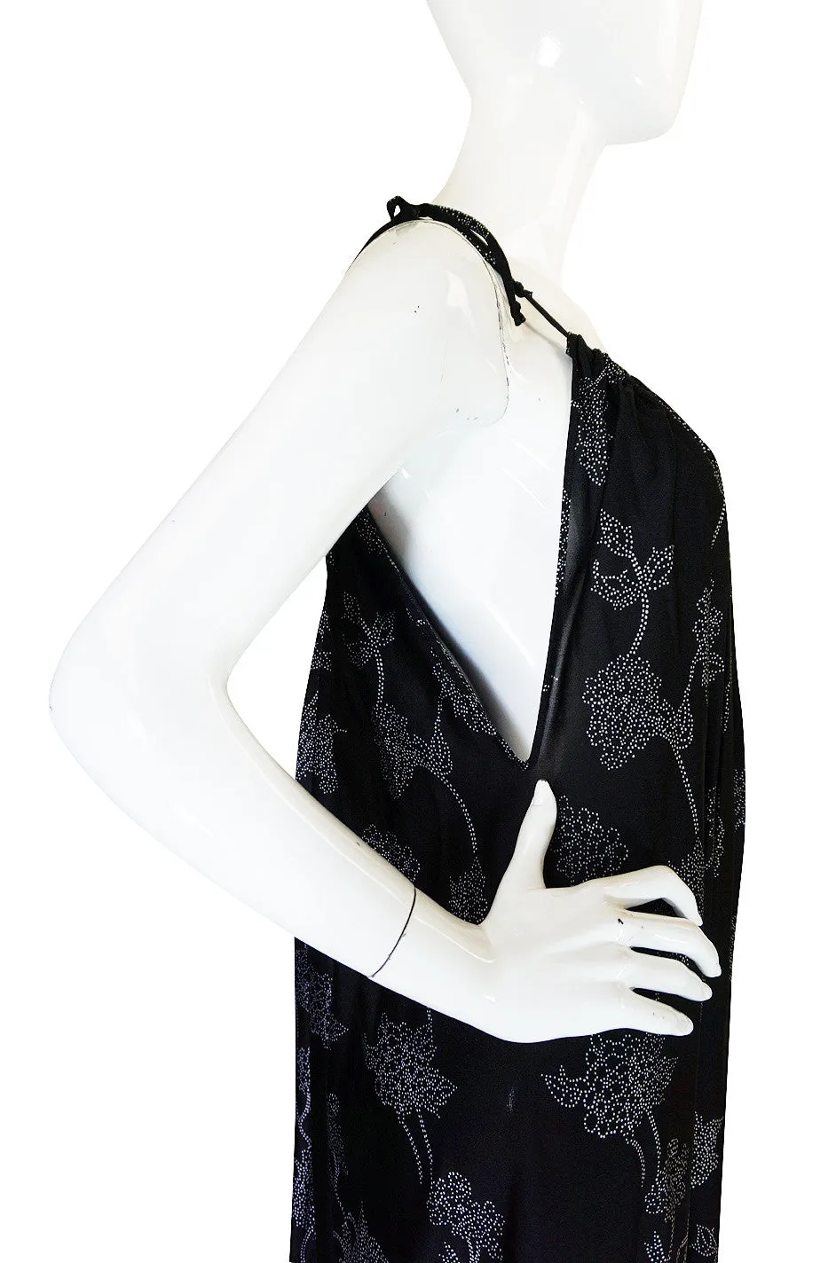 1970s Floral Print Jeresy Caftan Maxi Dress