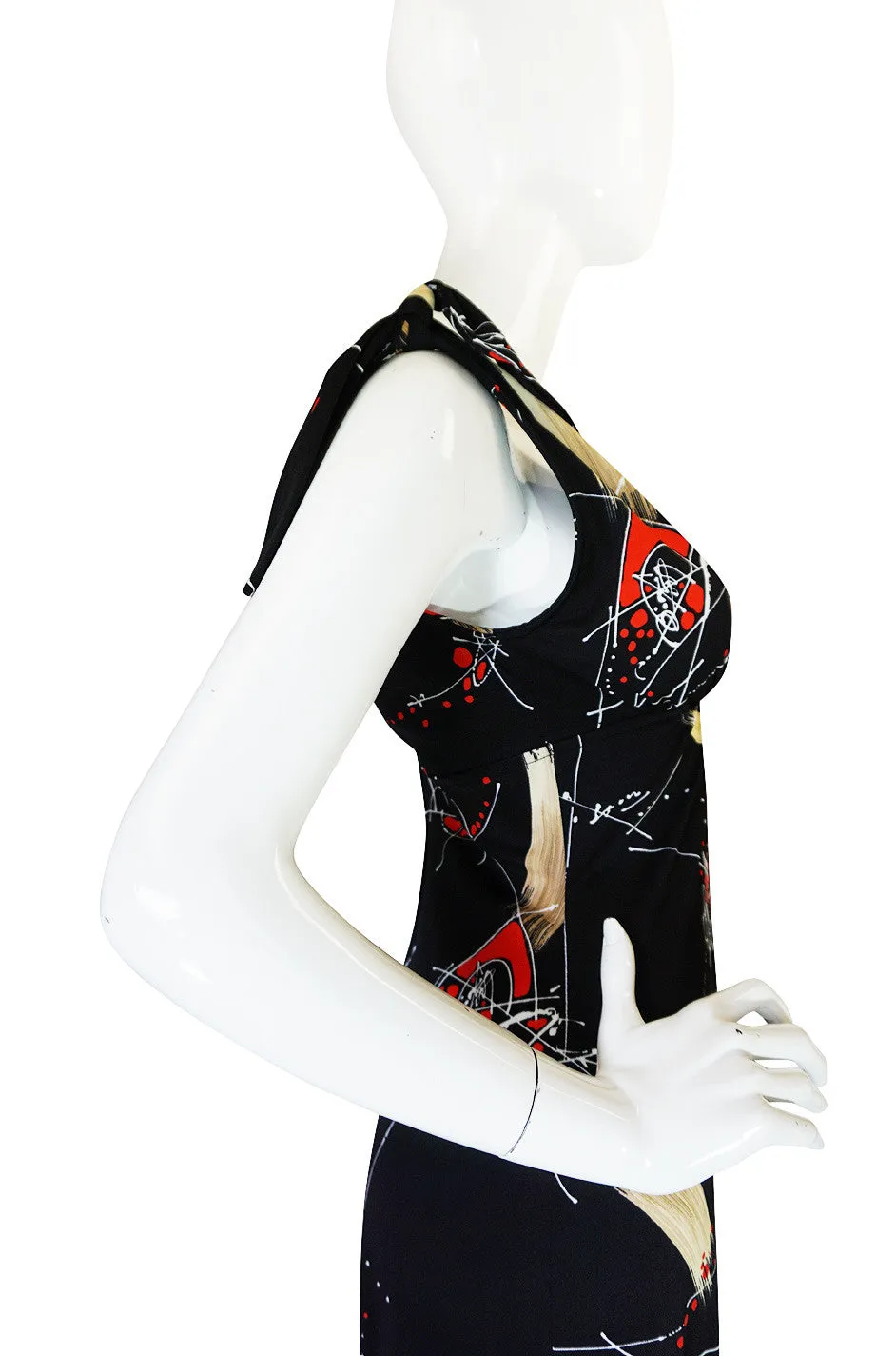 1970s Print Jersey Plunging Wide Leg Jumpsuit