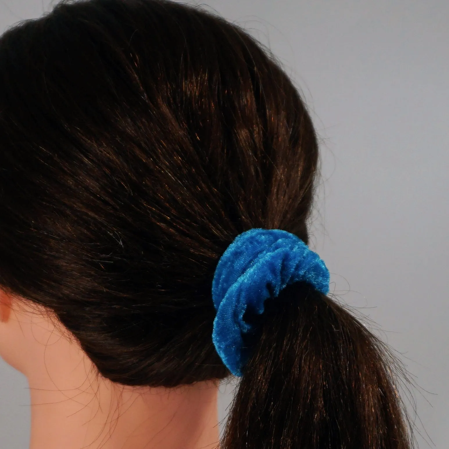 Amelia Beauty, Blue Velvet Scrunchies, 3.5in Diameter, Gentle on Hair, Strong Hold, No Snag, No Dents or Creases. 8 Pack