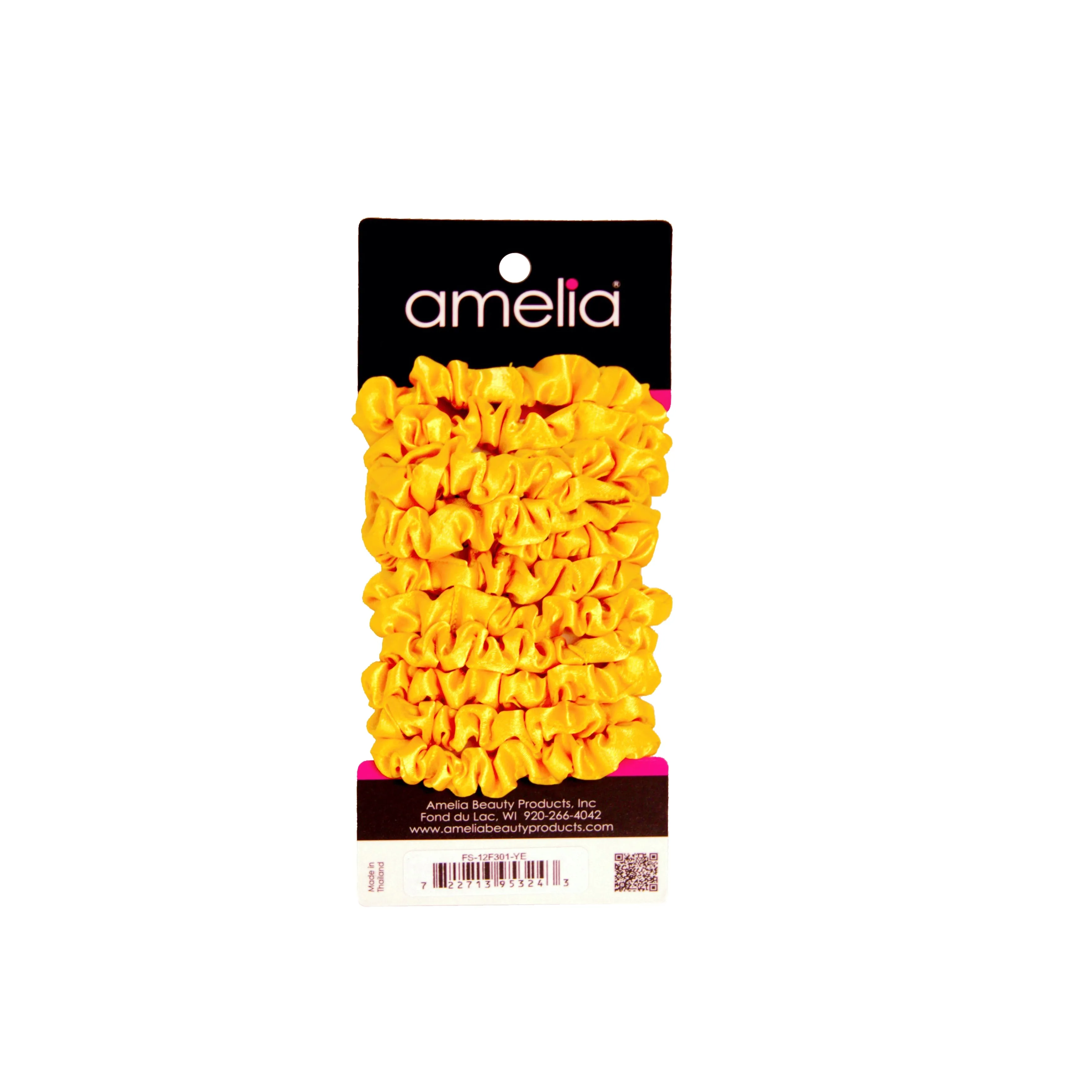 Amelia Beauty, Yellow Satin Scrunchies, 2.25in Diameter, Gentle on Hair, Strong Hold, No Snag, No Dents or Creases. 12 Pack
