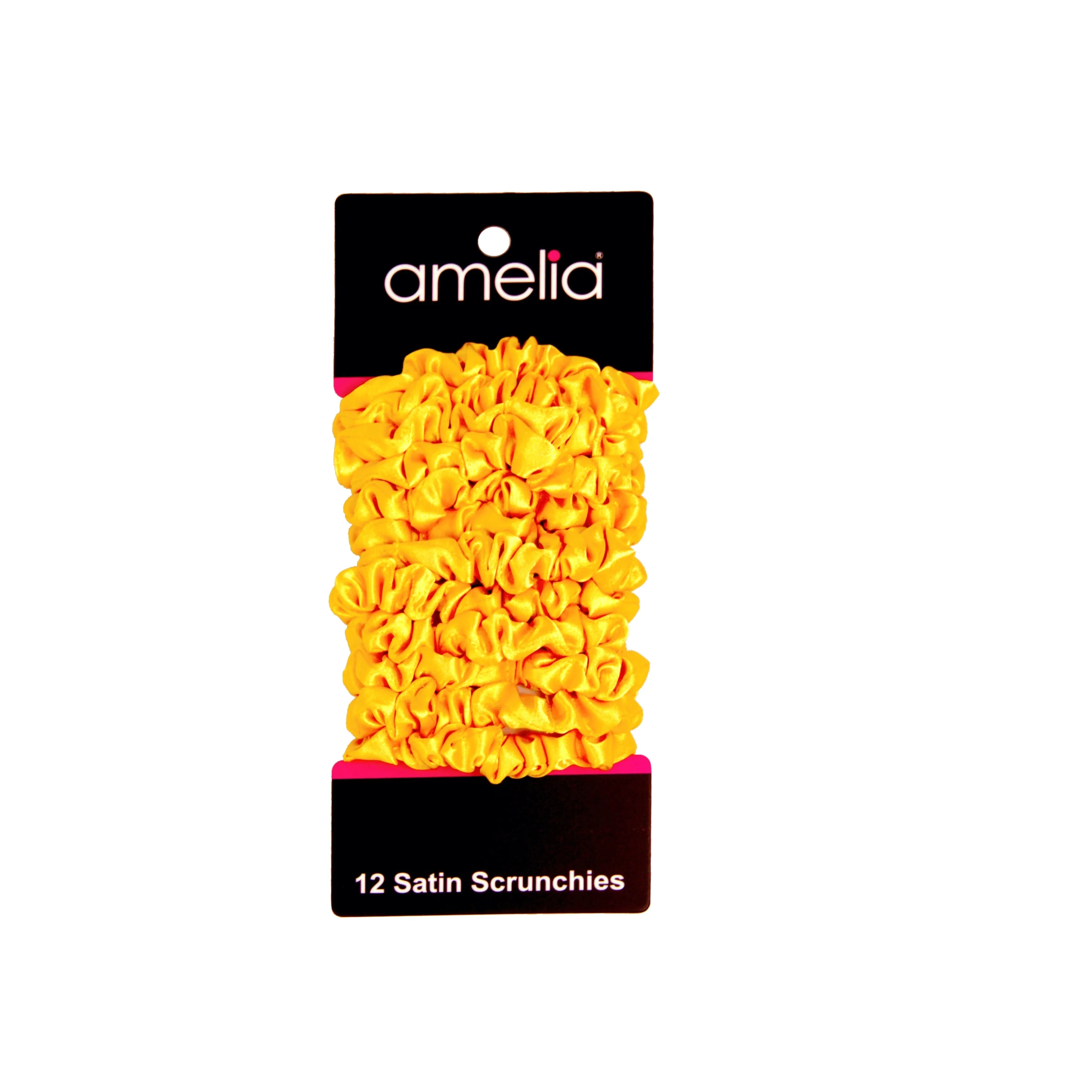 Amelia Beauty, Yellow Satin Scrunchies, 2.25in Diameter, Gentle on Hair, Strong Hold, No Snag, No Dents or Creases. 12 Pack