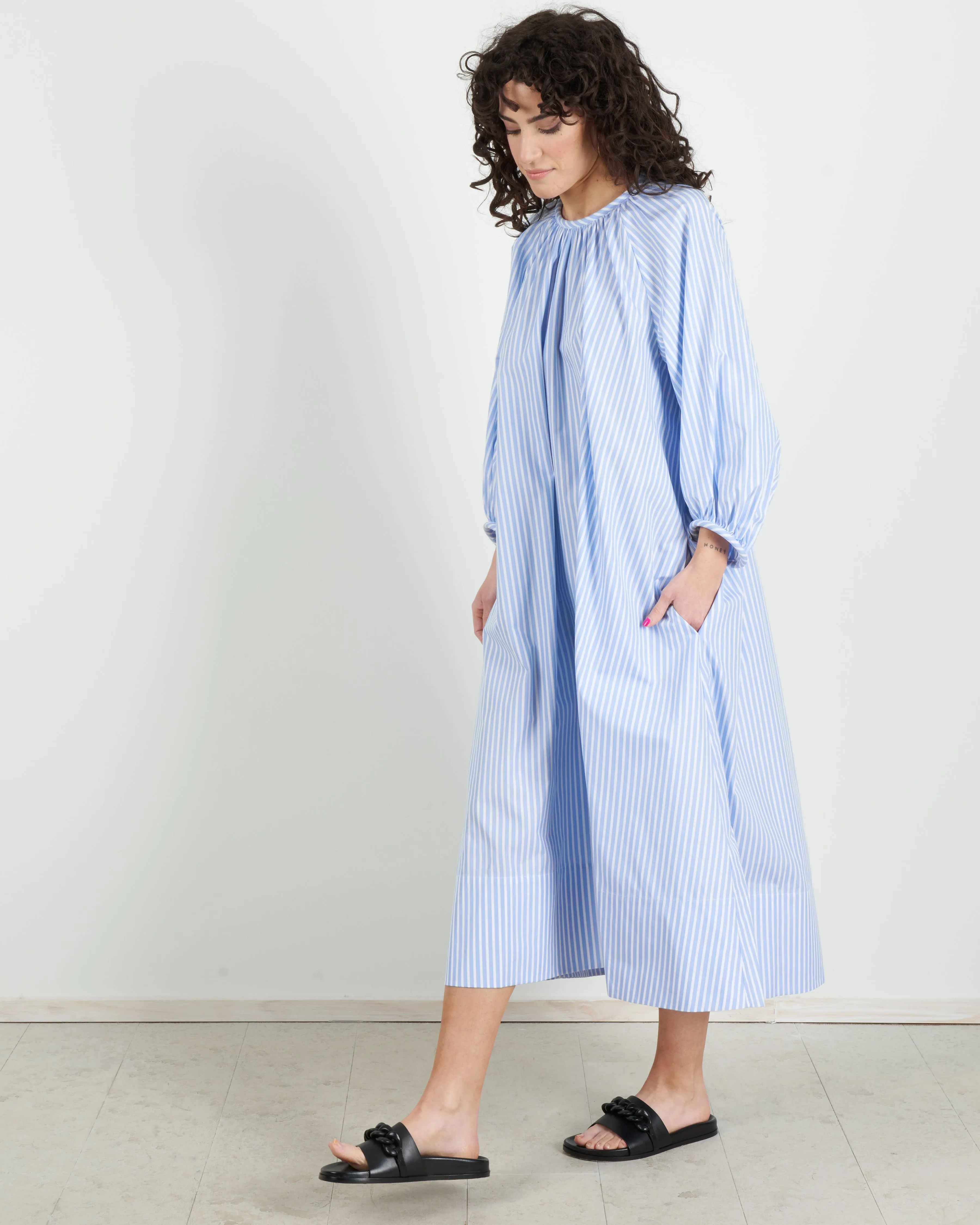 awning stripe dress - sky blue