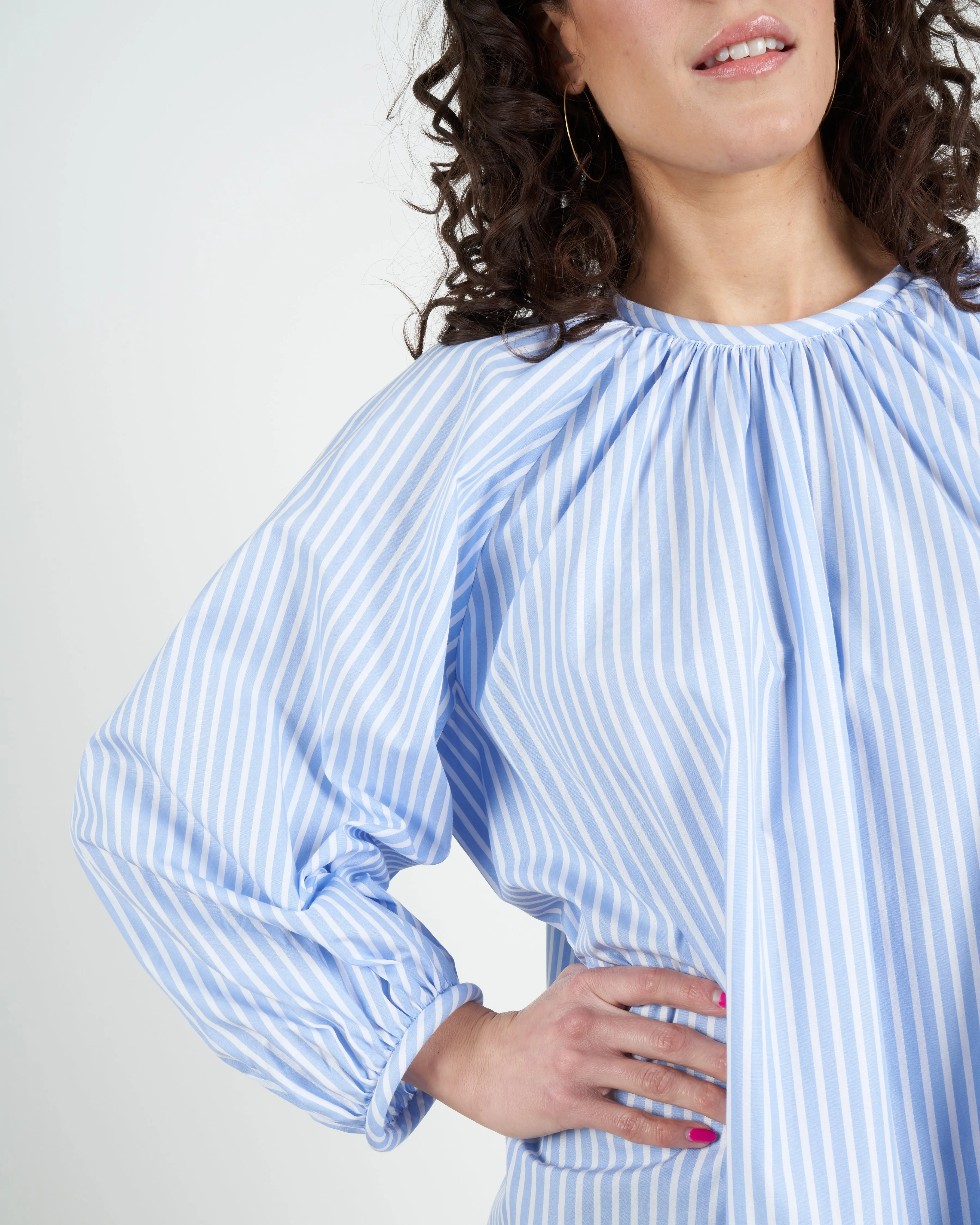 awning stripe dress - sky blue