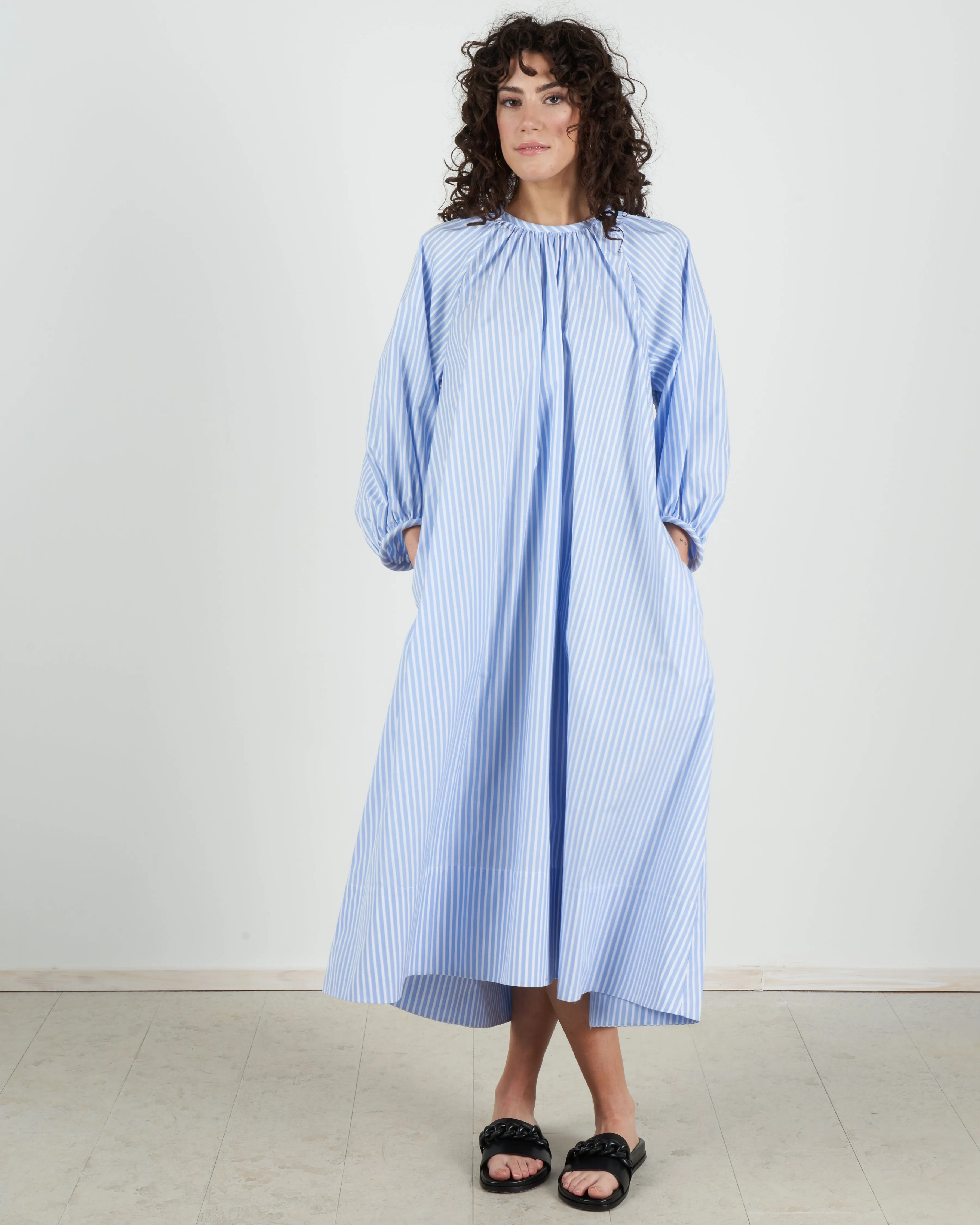 awning stripe dress - sky blue