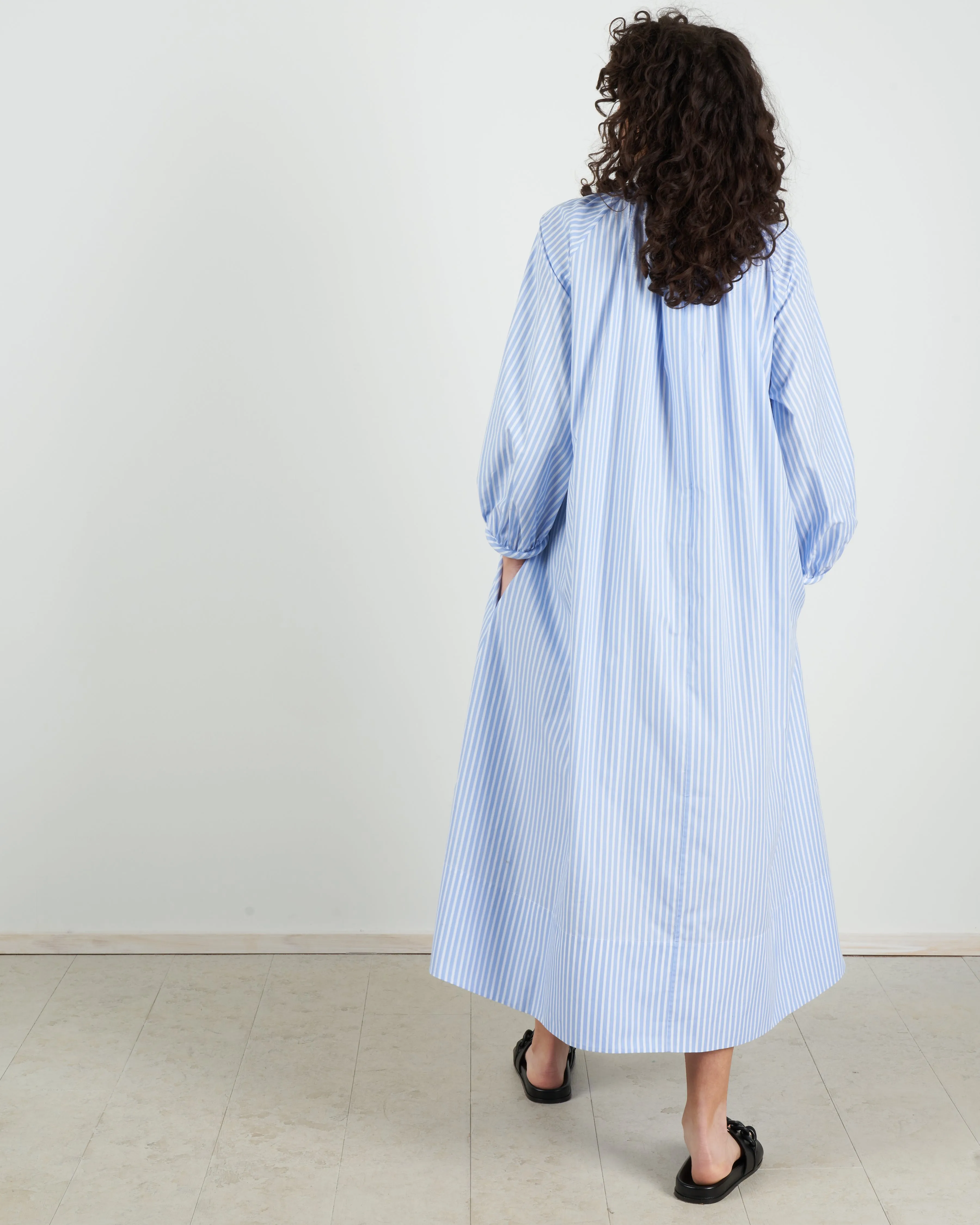 awning stripe dress - sky blue