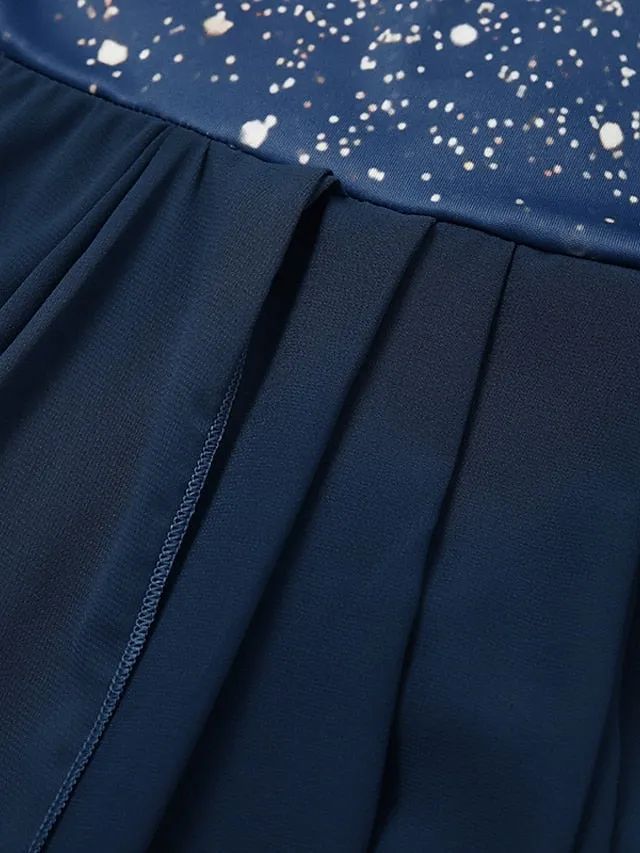 BerryBetty - Women‘s A Line Dress Chiffon Dress Midi Dress Navy Blue Short Sleeve Color Gradient Patchwork Spring Summer V Neck Stylish Elegant Party 2024 S M L XL XXL 3XL / Party Dress