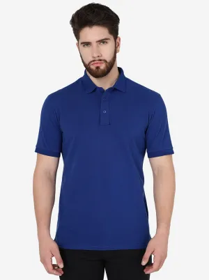 Blue Solid Slim Fit Polo T-Shirt | JadeBlue