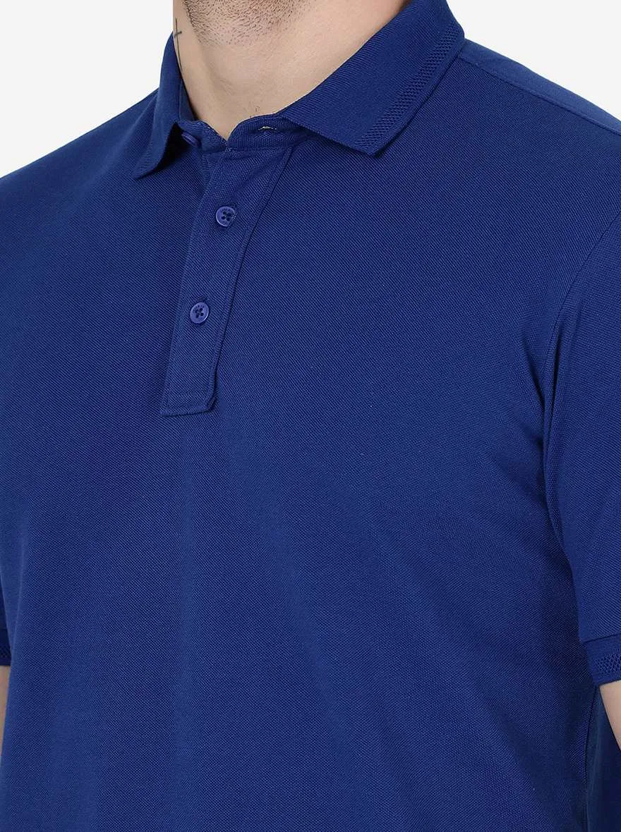 Blue Solid Slim Fit Polo T-Shirt | JadeBlue