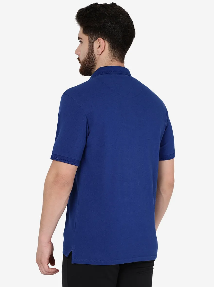 Blue Solid Slim Fit Polo T-Shirt | JadeBlue
