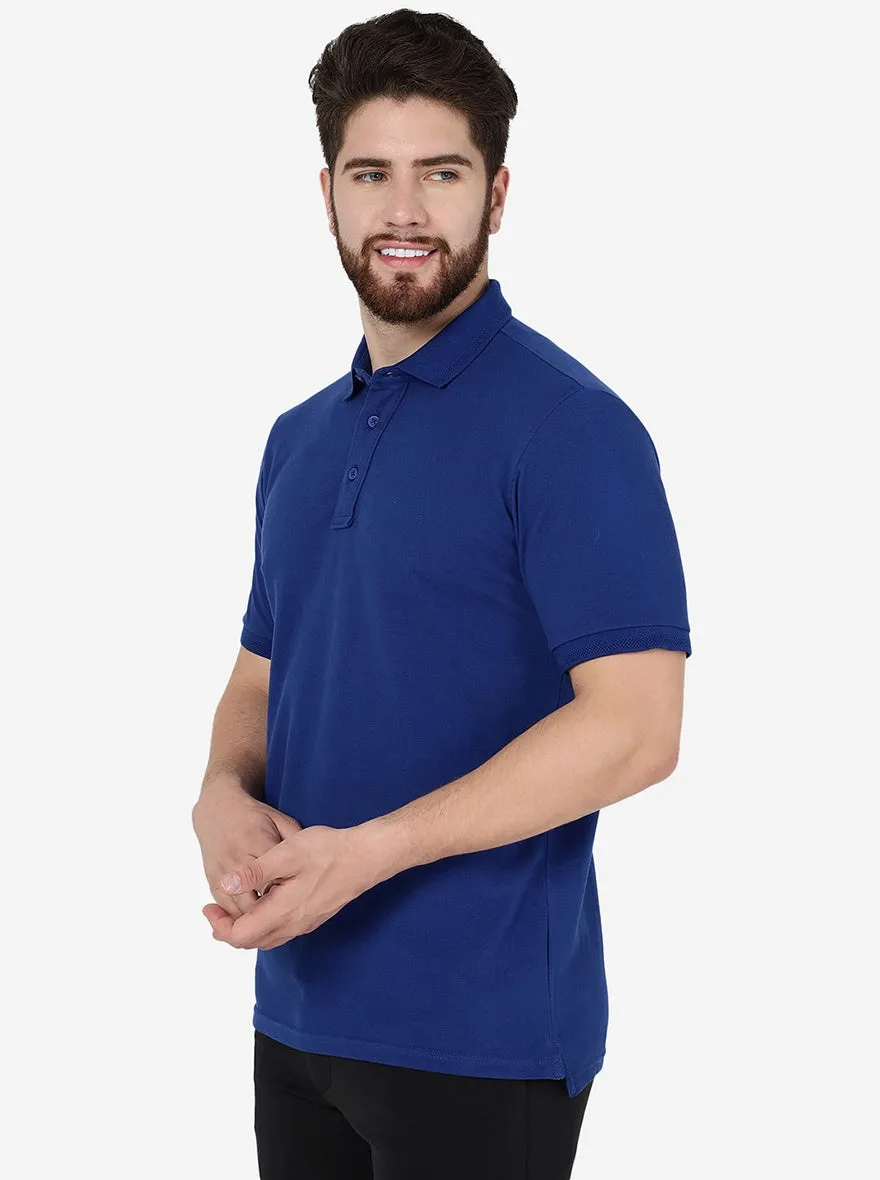 Blue Solid Slim Fit Polo T-Shirt | JadeBlue