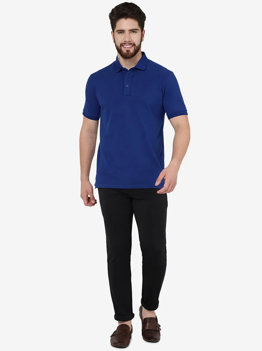 Blue Solid Slim Fit Polo T-Shirt | JadeBlue