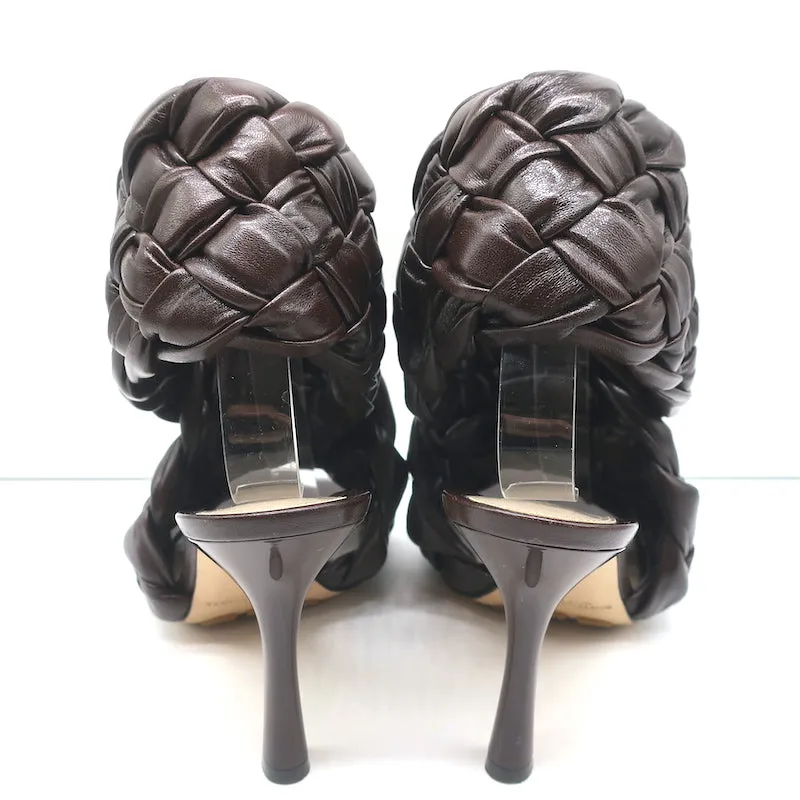Bottega Veneta Board Crisscross Sandals Espresso Intrecciato Leather Size 39
