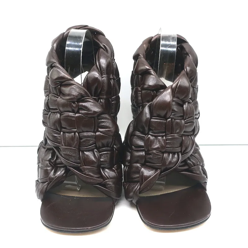 Bottega Veneta Board Crisscross Sandals Espresso Intrecciato Leather Size 39