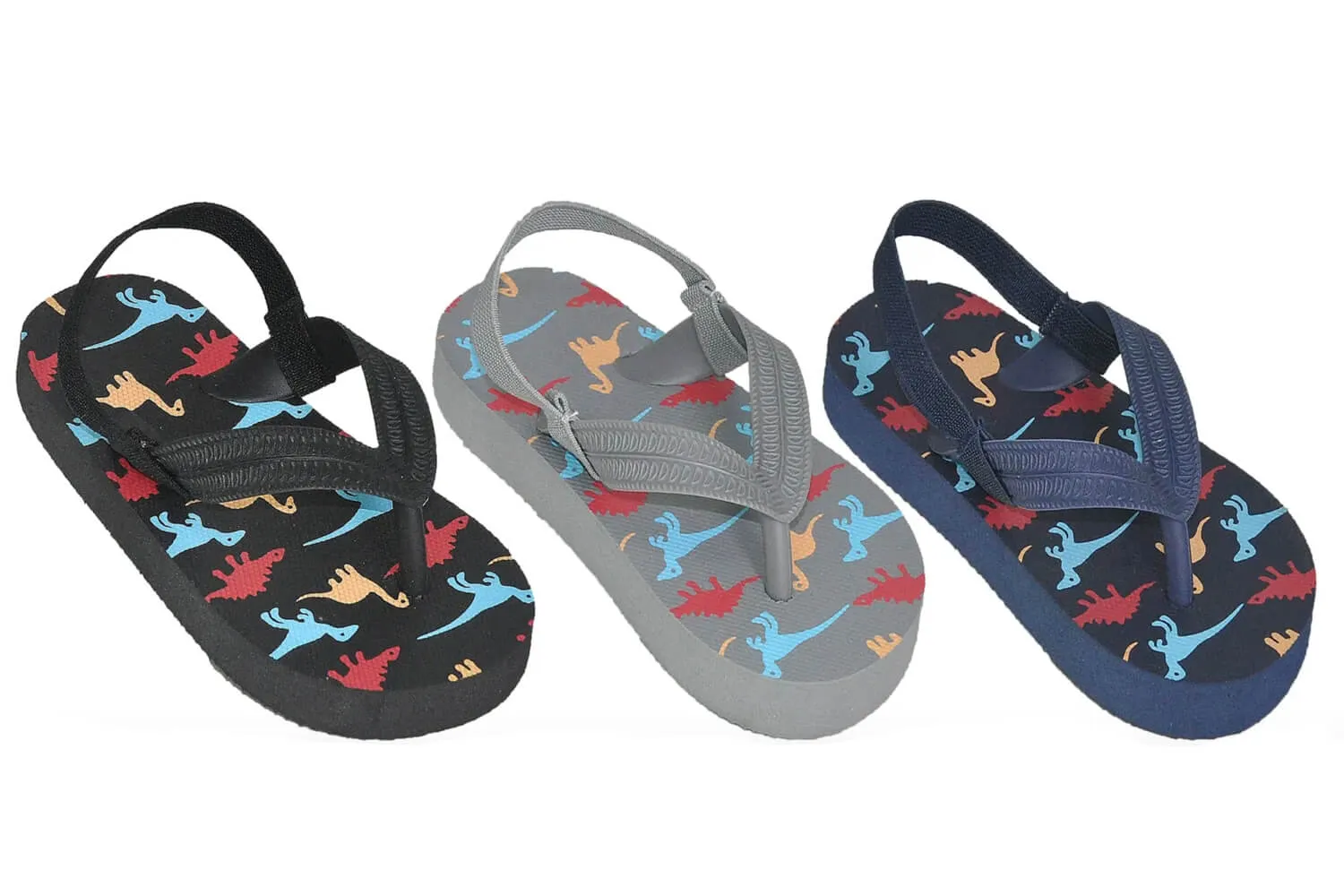Boys' Dinosaur Thong Sandal With Backstrap - Toddler Sizes 5, 6, 7, 8, 9 and 10 - Black, Grey, Navy