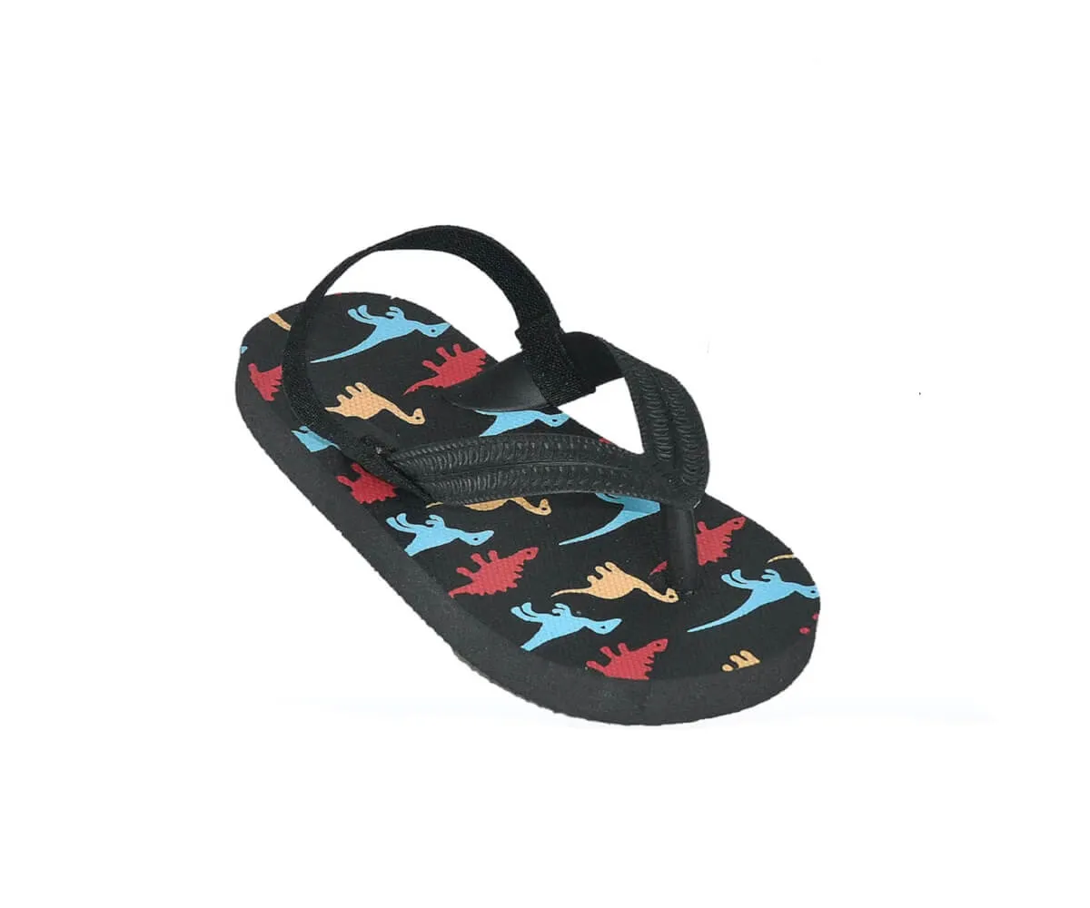 Boys' Dinosaur Thong Sandal With Backstrap - Toddler Sizes 5, 6, 7, 8, 9 and 10 - Black, Grey, Navy