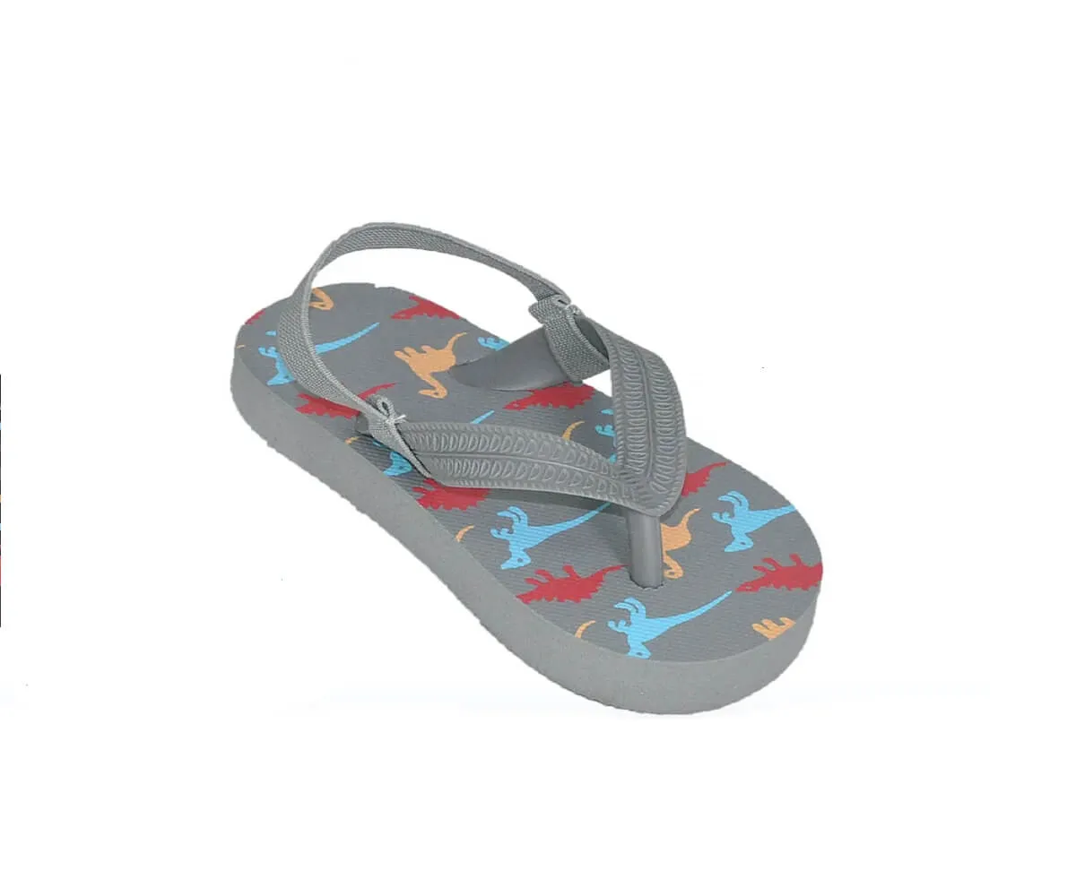Boys' Dinosaur Thong Sandal With Backstrap - Toddler Sizes 5, 6, 7, 8, 9 and 10 - Black, Grey, Navy