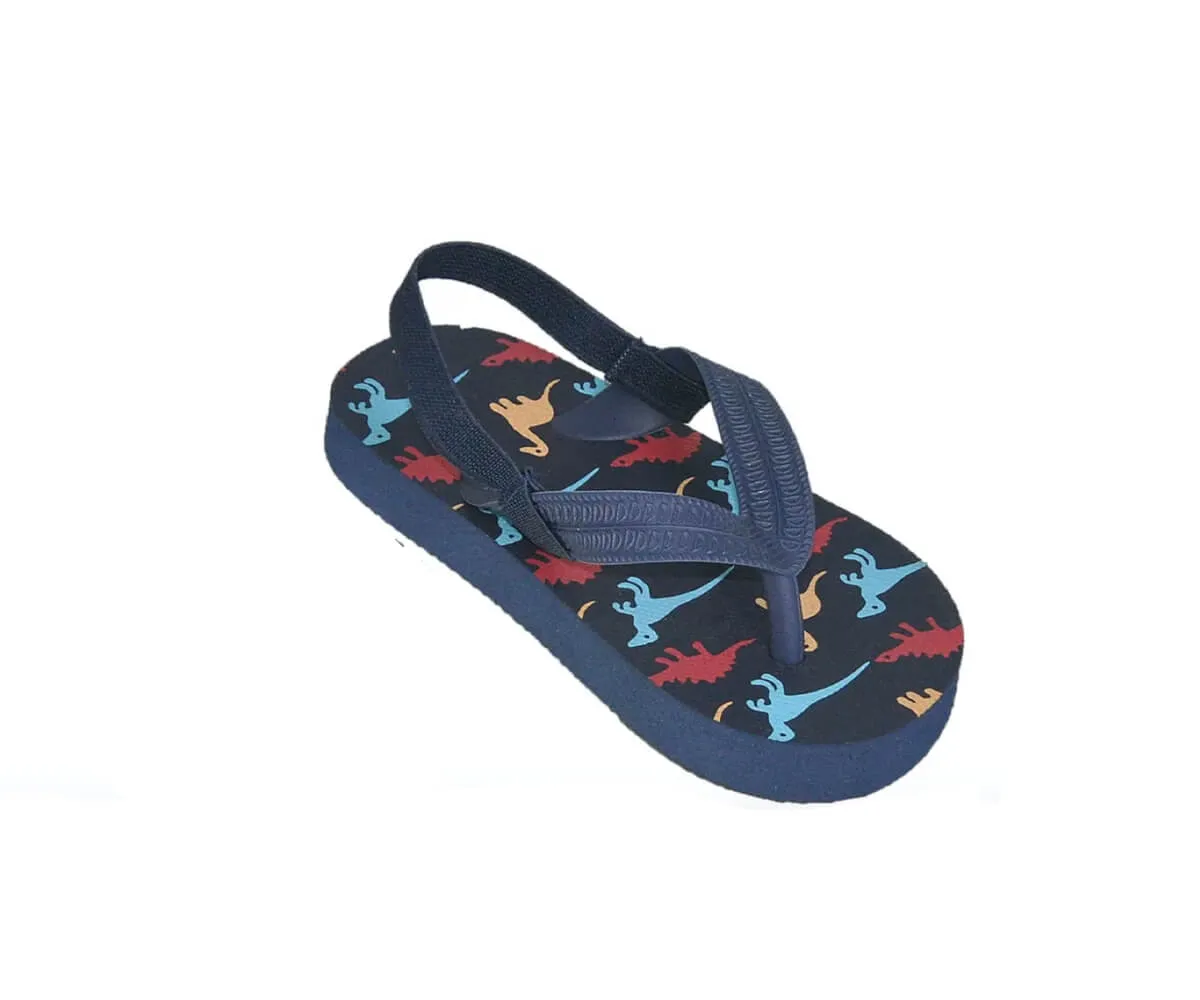 Boys' Dinosaur Thong Sandal With Backstrap - Toddler Sizes 5, 6, 7, 8, 9 and 10 - Black, Grey, Navy