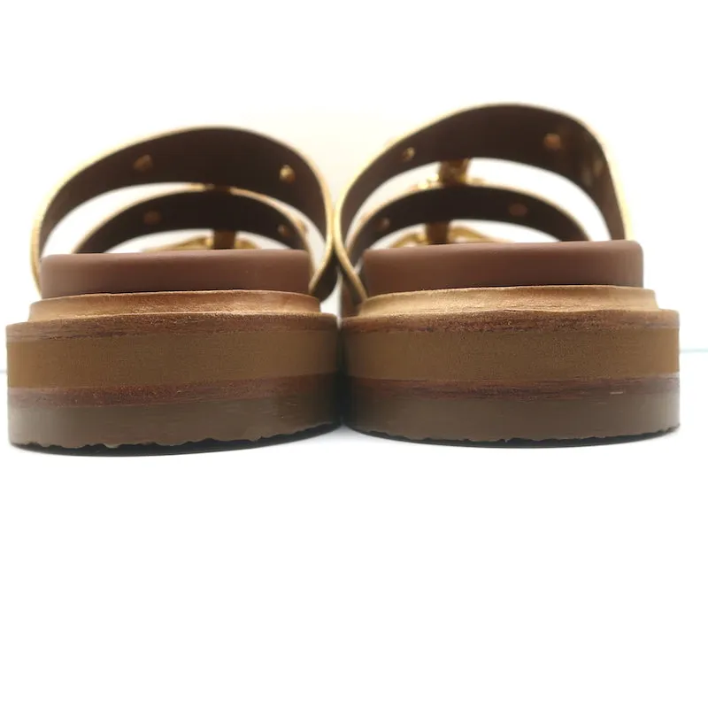 Celine Tippi Triomphe Slide Sandals Gold Metallic Leather Size 40 NEW