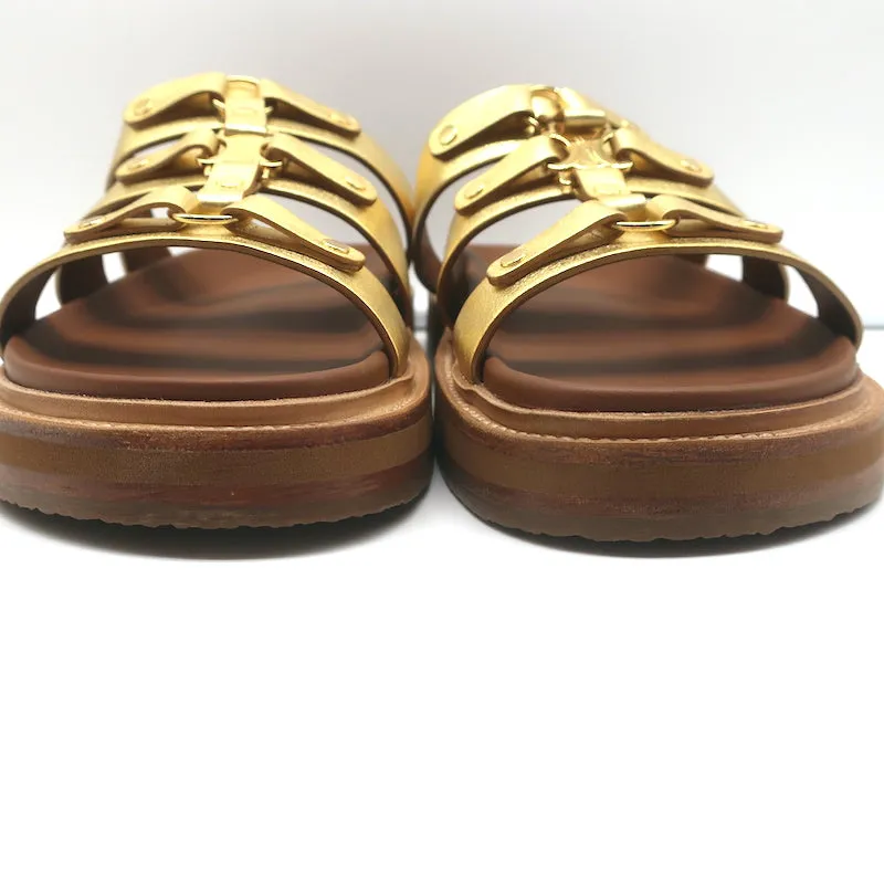 Celine Tippi Triomphe Slide Sandals Gold Metallic Leather Size 40 NEW