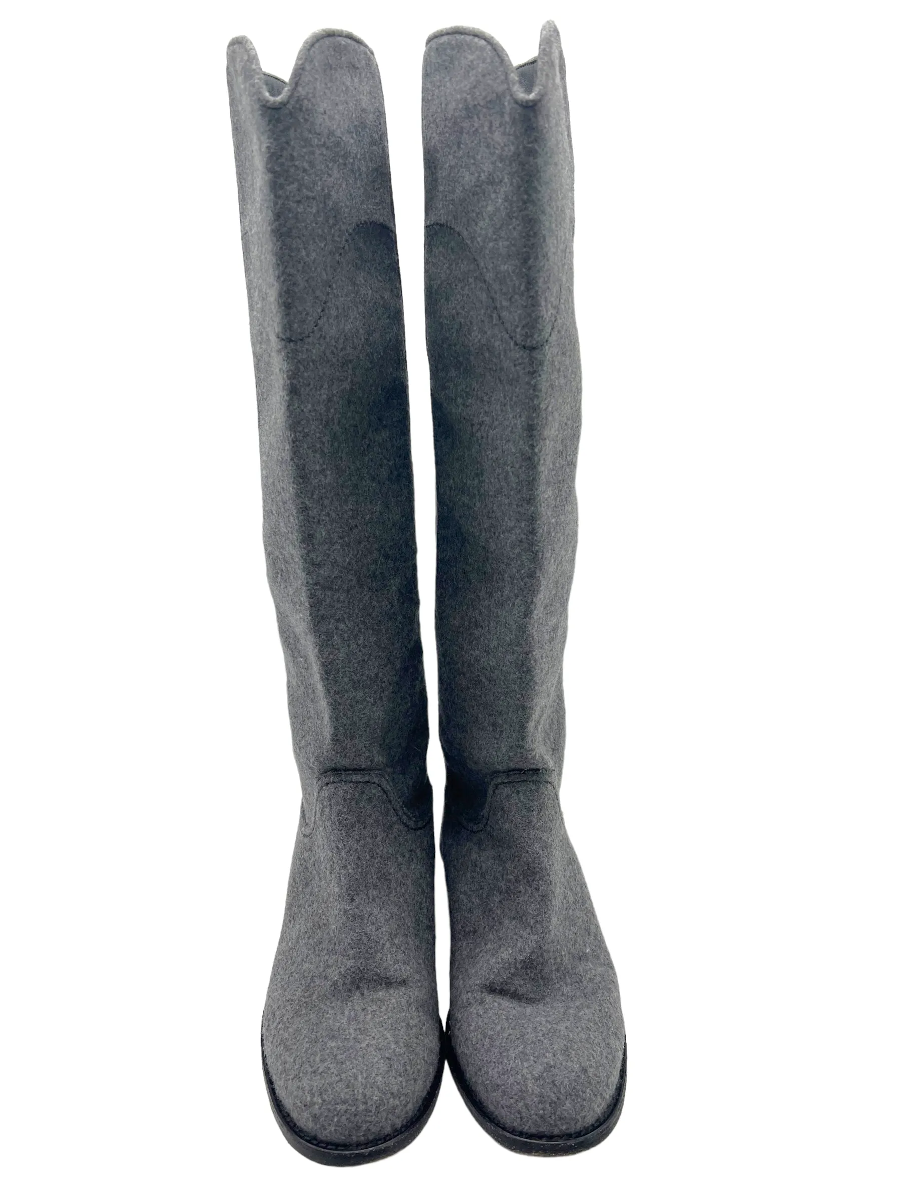 Chanel Gray Knit CC Logo Size 38 Riding Boots