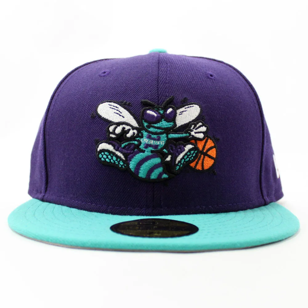 CHARLOTTE HORNETS NEW ERA 5950 FITTED HATS (PURPLE TEAL GRAY UNDER BRIM)