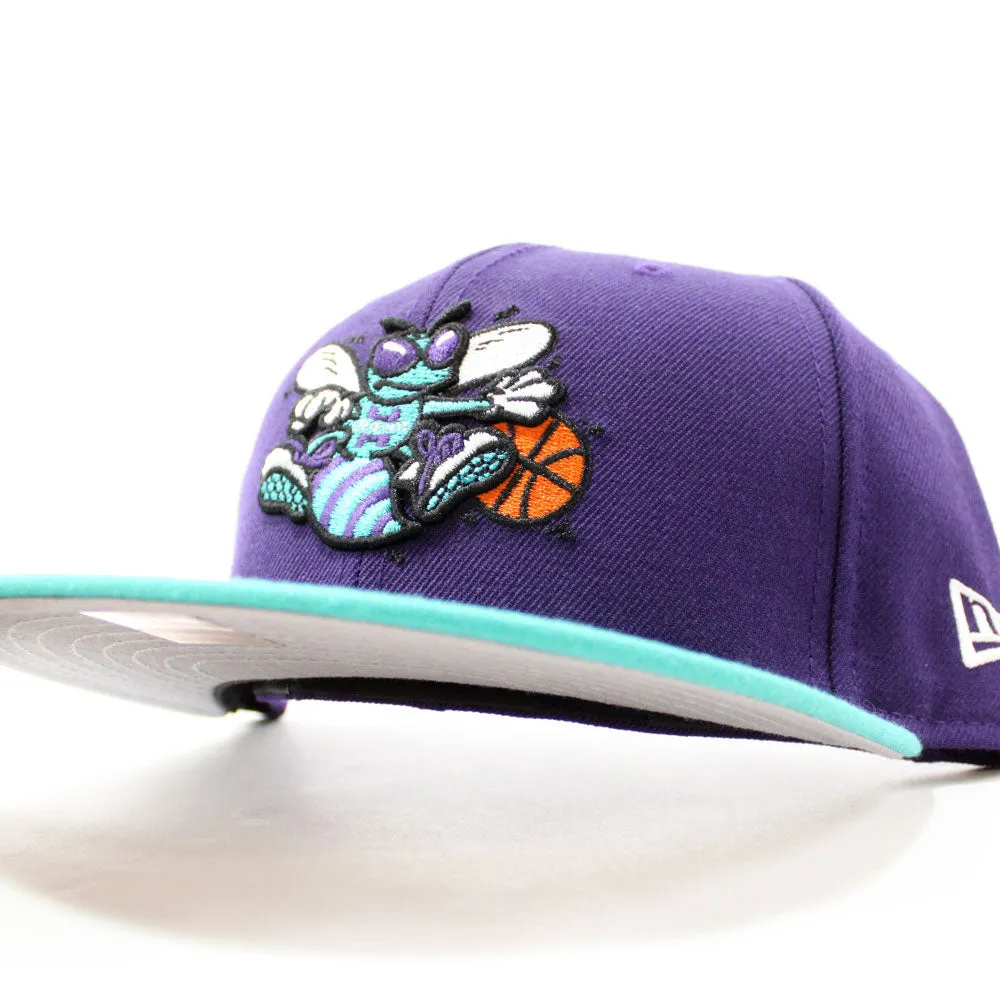 CHARLOTTE HORNETS NEW ERA 5950 FITTED HATS (PURPLE TEAL GRAY UNDER BRIM)
