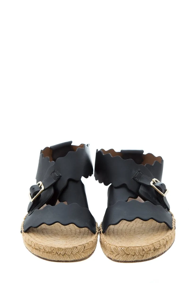 Chloe Black Leather Lauren Scalloped Sandals SZ 39
