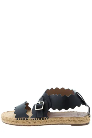 Chloe Black Leather Lauren Scalloped Sandals SZ 39