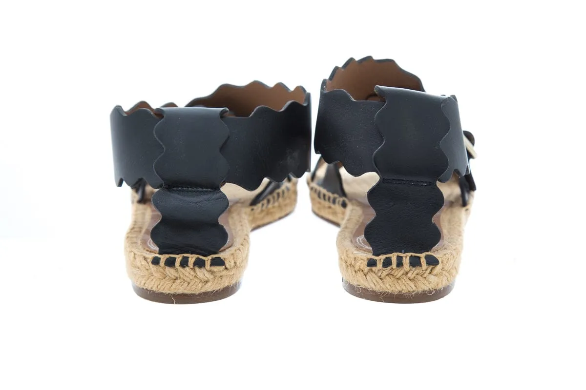 Chloe Black Leather Lauren Scalloped Sandals SZ 39