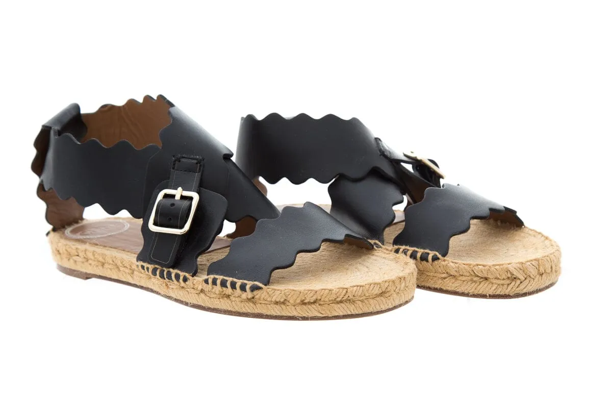 Chloe Black Leather Lauren Scalloped Sandals SZ 39