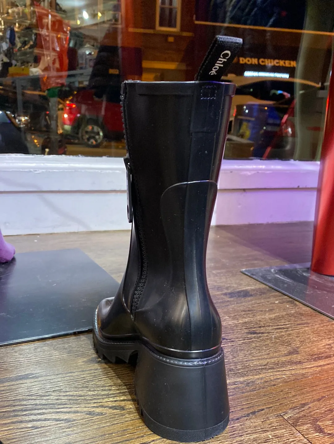 Chloe Black Square Toe Chunky Heel Zip Rain Boot 'BETTY'