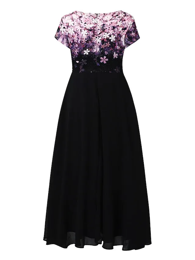 CityHottie - Women's Casual Dress Lace Dress Sheath Dress Midi Dress Black Blue Purple Short Sleeve Floral Ruched Fall Spring Summer V Neck Stylish Vacation Weekend 2024 S M L XL XXL 3XL 4XL 5XL