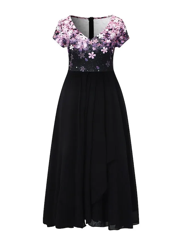 CityHottie - Women's Casual Dress Lace Dress Sheath Dress Midi Dress Black Blue Purple Short Sleeve Floral Ruched Fall Spring Summer V Neck Stylish Vacation Weekend 2024 S M L XL XXL 3XL 4XL 5XL