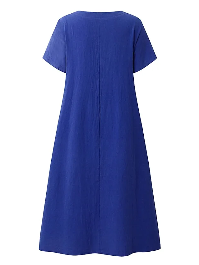 CityHottie - Women's Casual Dress Shift Dress Midi Dress Black Yellow Light Green Short Sleeve Pure Color Pocket Summer Spring V Neck Basic Vacation Summer Dress Spring Dress Loose Fit 2024 S M L XL XXL 3XL 4XL