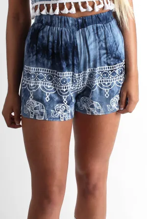Connie Blue Elephant Print Tassel Shorts