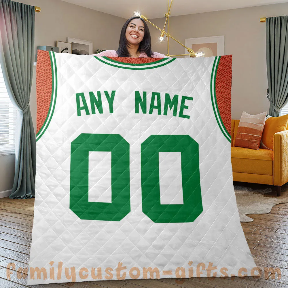 Custom Premium Quilt Blanket Boston Jersey Basketball Personalized Quilt Gifts for Her & Him