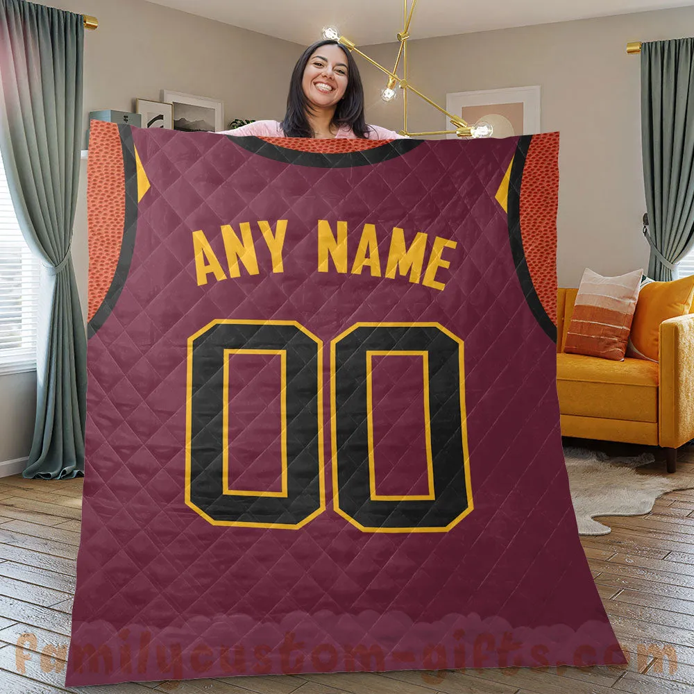 Custom Premium Quilt Blanket Cleveland Jersey Basketball Personalized Quilt Gifts for Her & Him