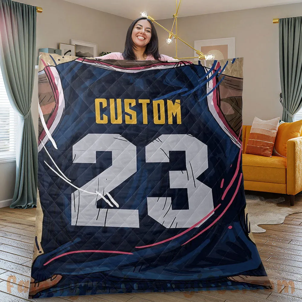 Custom Premium Quilt Blanket Denver Jersey Basketball Personalized Quilt Gifts for Her & Him