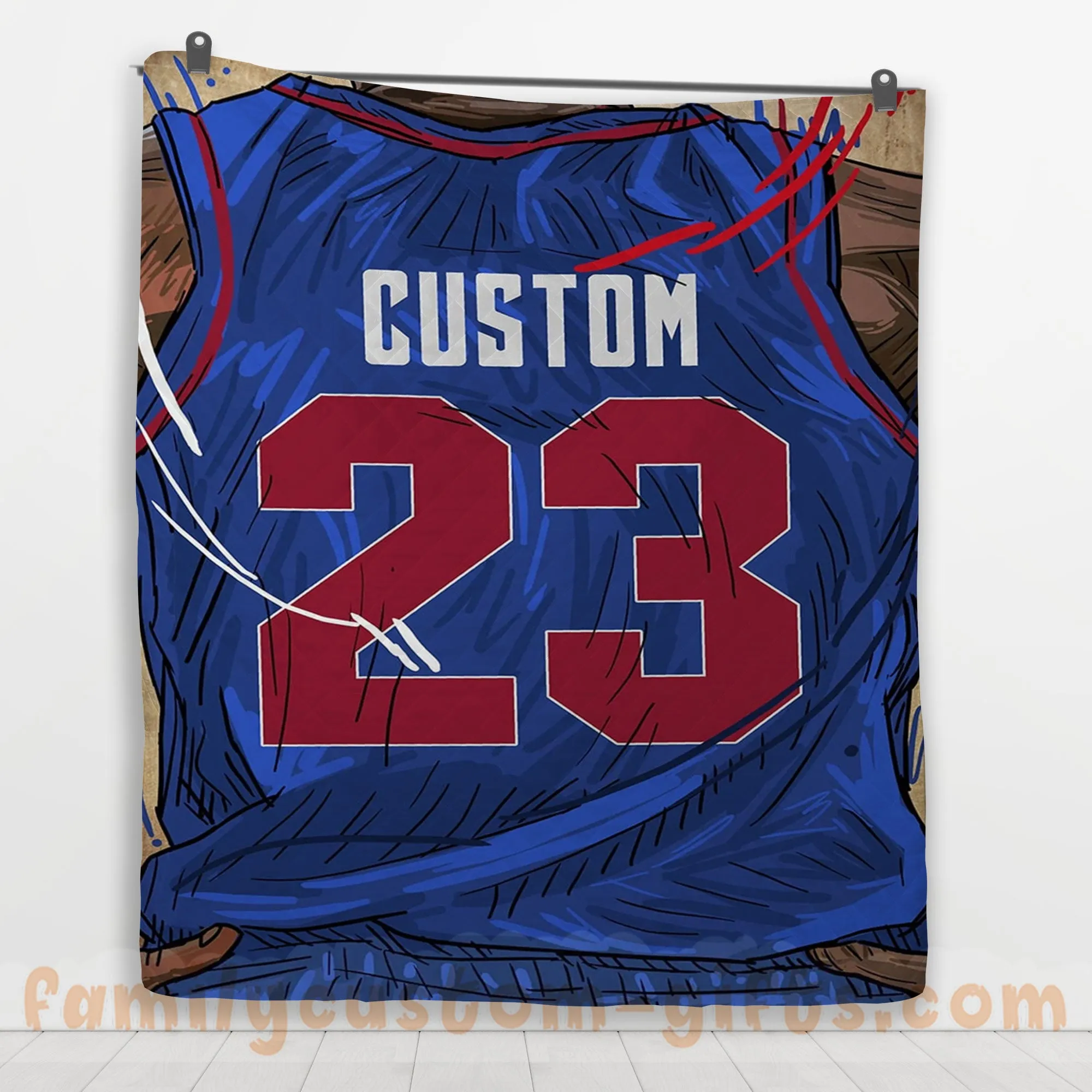 Custom Premium Quilt Blanket Detroit Jersey Basketball Personalized Quilt Gifts for Her & Him
