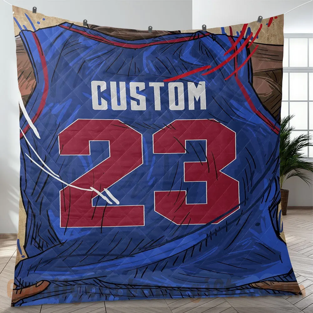 Custom Premium Quilt Blanket Detroit Jersey Basketball Personalized Quilt Gifts for Her & Him