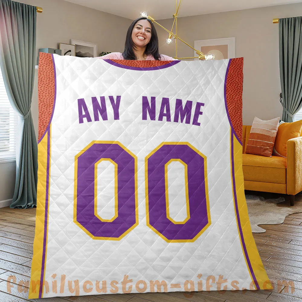 Custom Premium Quilt Blanket Los Angeles Jersey Basketball Personalized Quilt Gifts for Her & Him