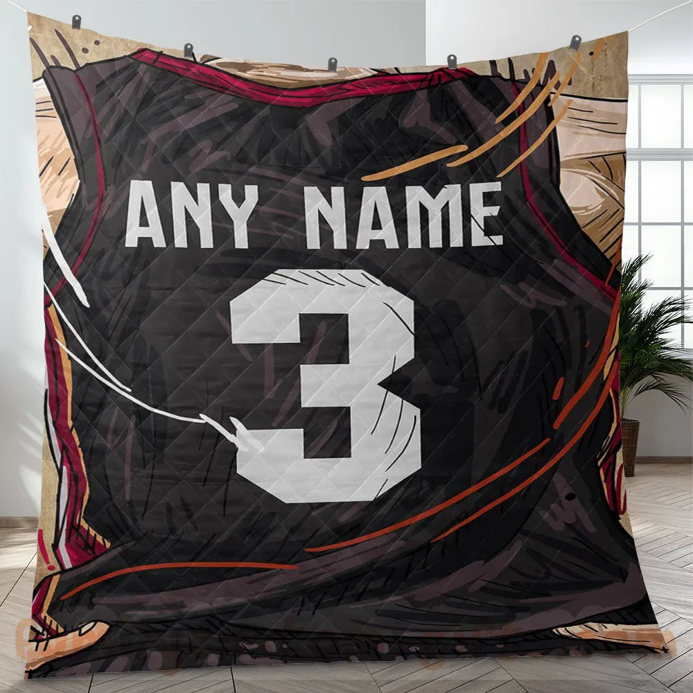 Custom Premium Quilt Blanket Miami Jersey Basketball Personalized Quilt Gifts for Her & Him