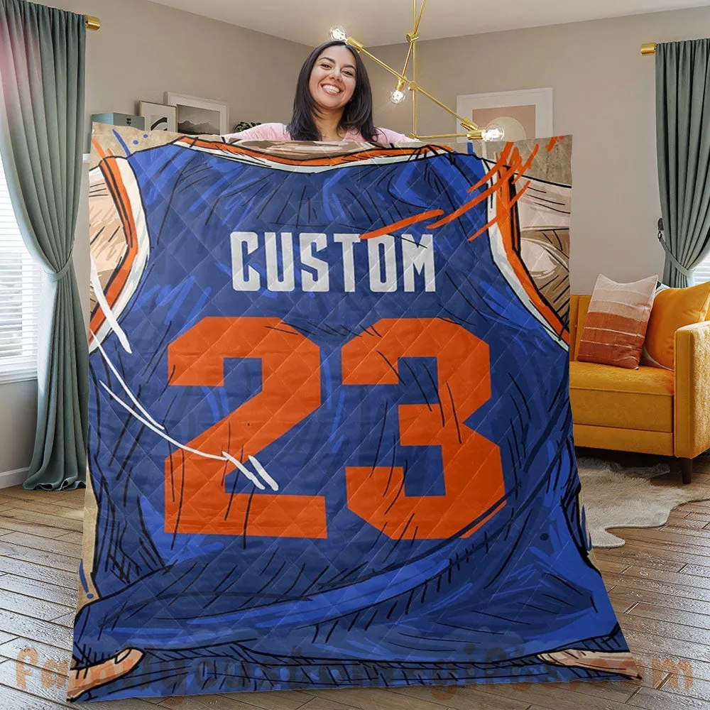 Custom Premium Quilt Blanket New York Jersey Basketball Personalized Quilt Gifts for Her & Him