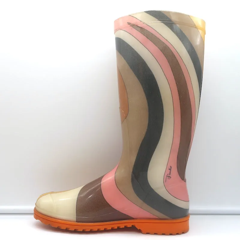Emilio Pucci Rain Boots Multicolor Printed PVC Size 37