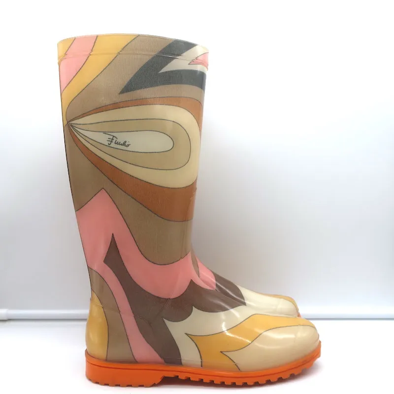 Emilio Pucci Rain Boots Multicolor Printed PVC Size 37