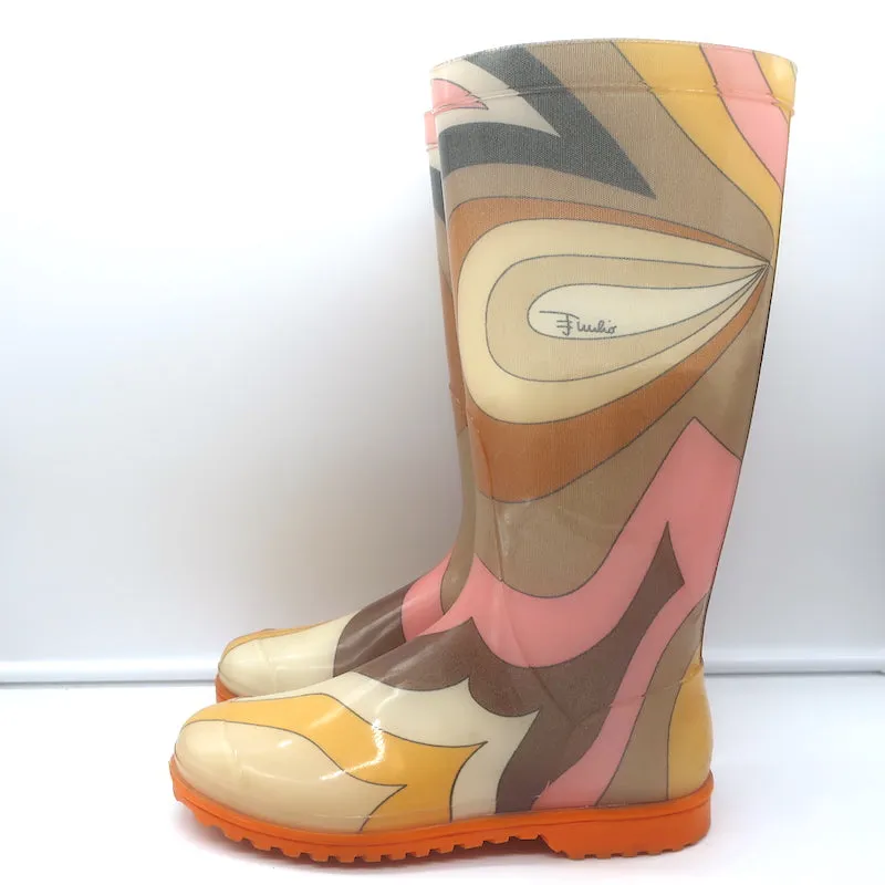 Emilio Pucci Rain Boots Multicolor Printed PVC Size 37