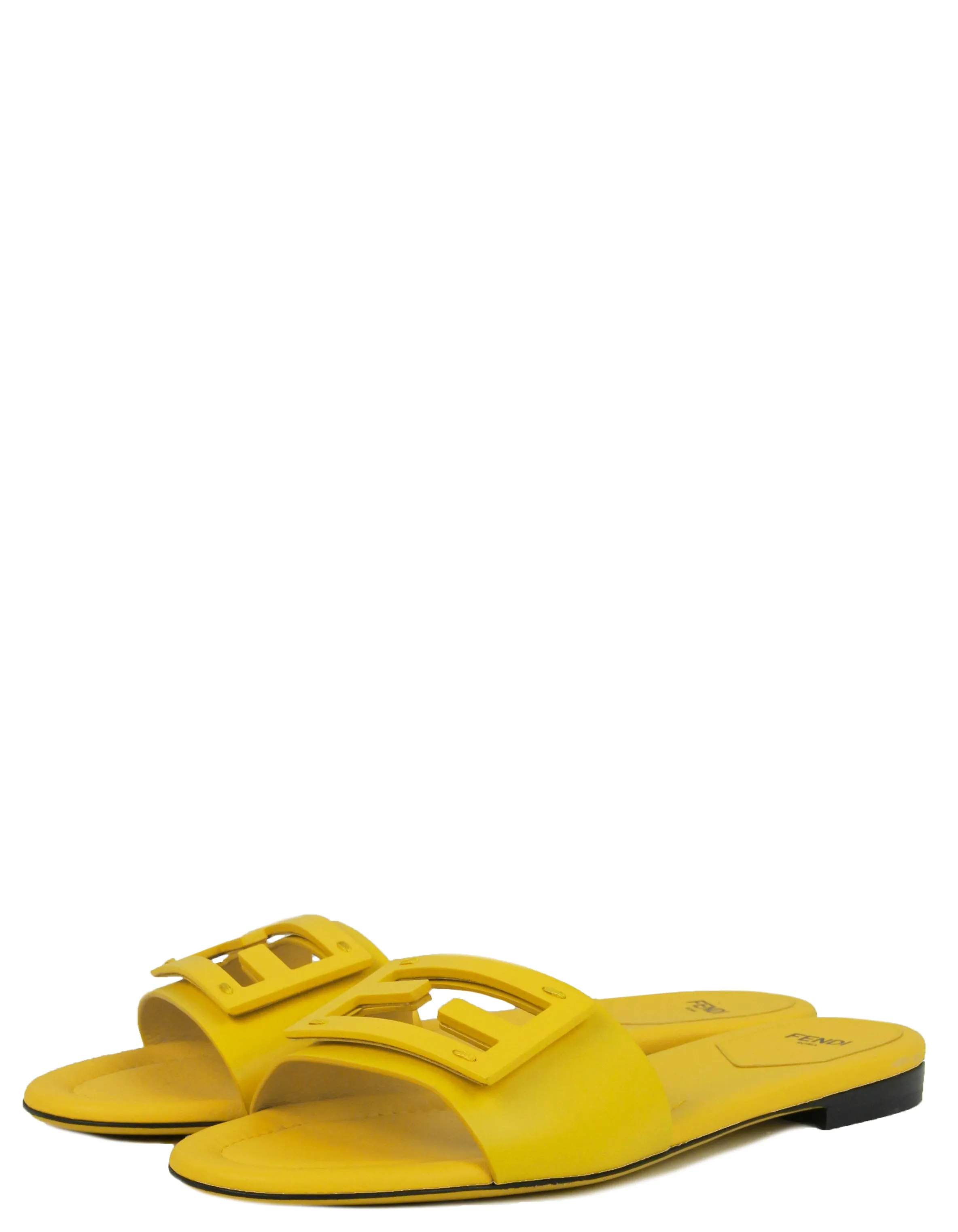 Fendi Yellow Leather Logo Detailed Slides sz 39.5