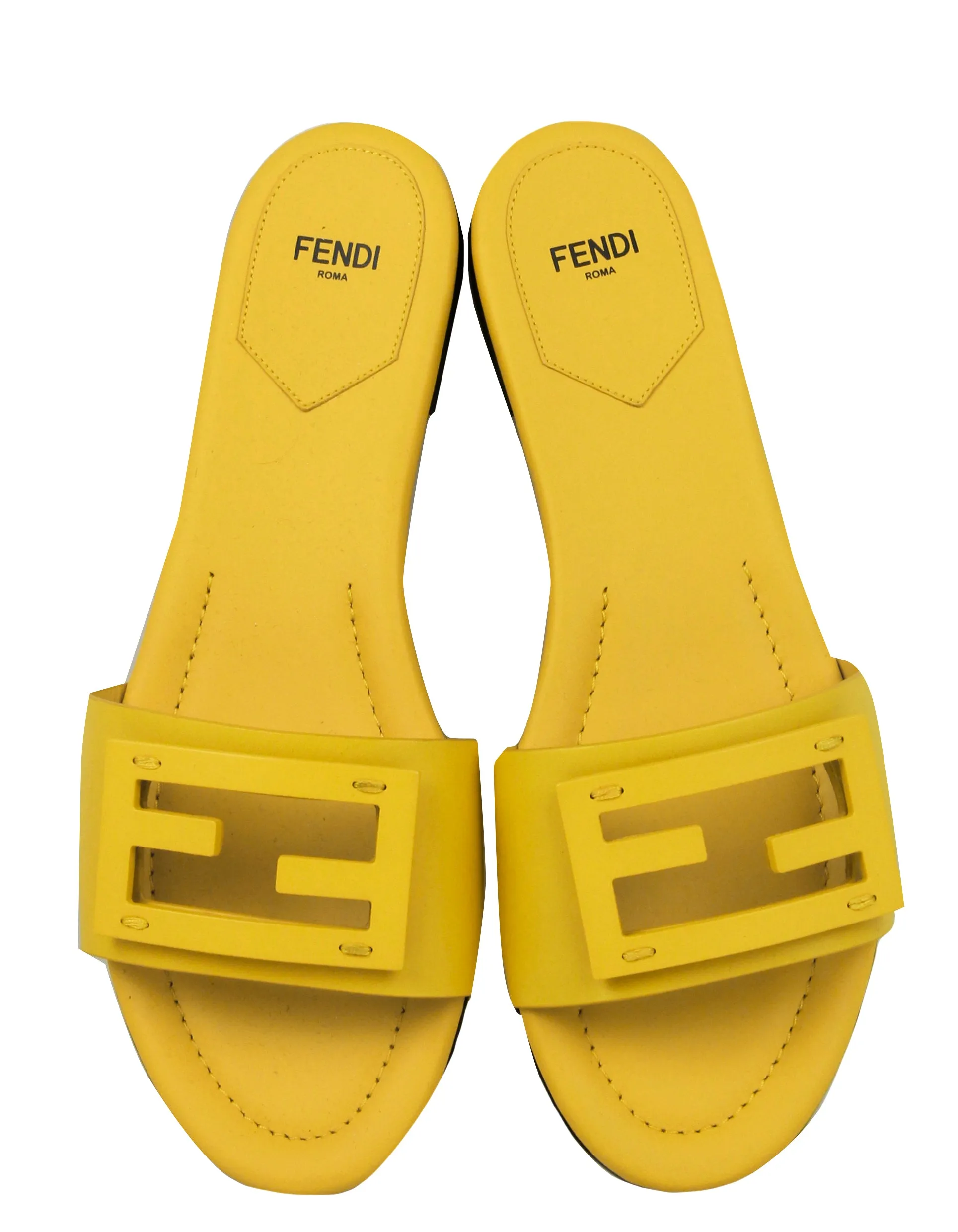 Fendi Yellow Leather Logo Detailed Slides sz 39.5