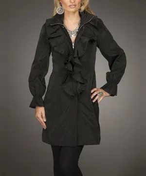 Firmiana | Black Zip Up Rain Jacket with Ruffles