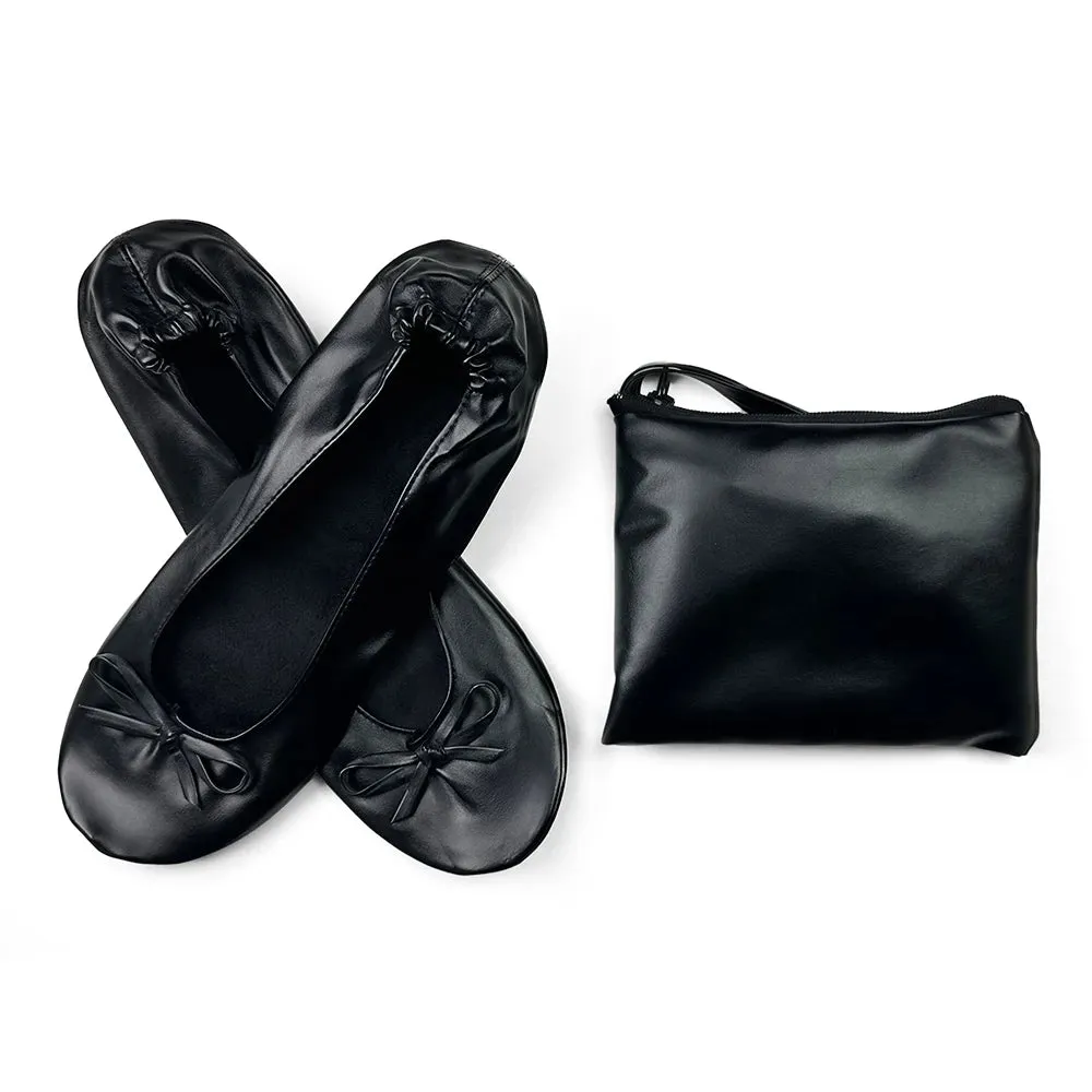 Foldable Ballet Flats - Portable Soft Sole Roll-Up Slippers, Slip-On Comfy Dancing Shoes for Travel and Wedding with Bag for Women